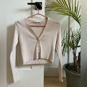 Zara Women's cropped ribbed cardigan - creme size S